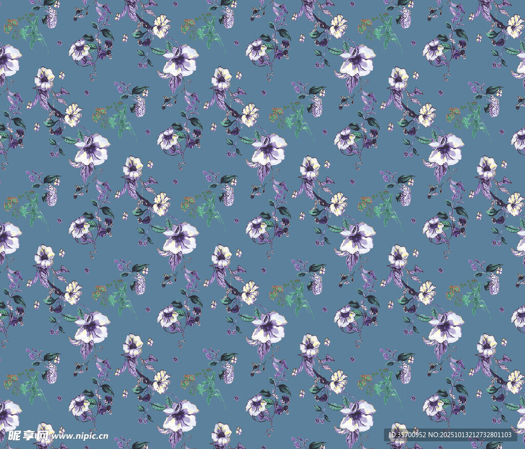 蓝色花卉图案背景纹理