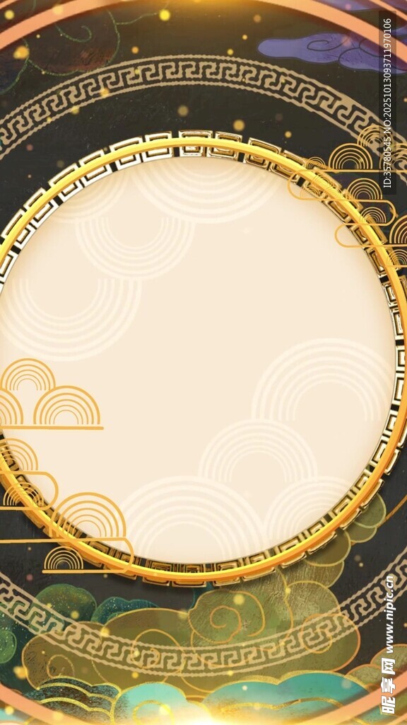中式古典圆形边框背景图