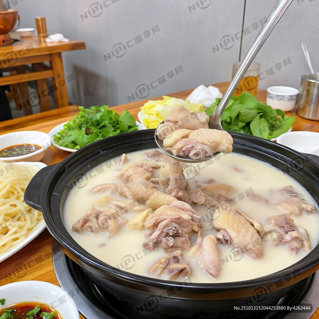 农家豆浆煮鸡肉火锅