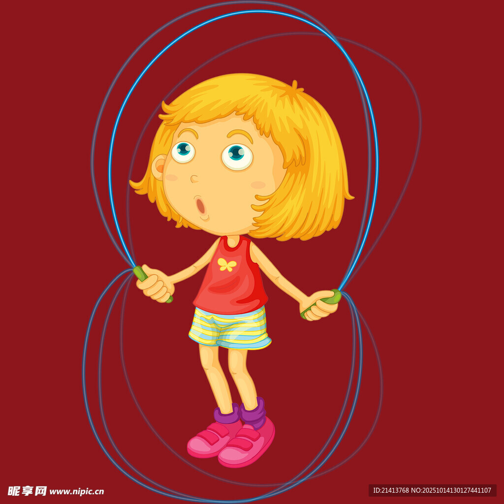 小女孩欢快跳绳瞬间