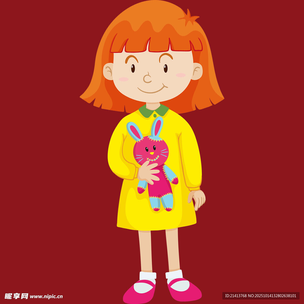 抱着兔子玩偶的红衣女孩