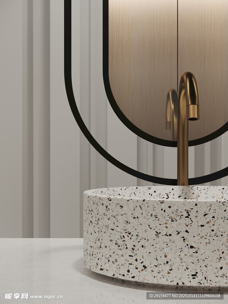 水磨石洗手台搭配金属龙头