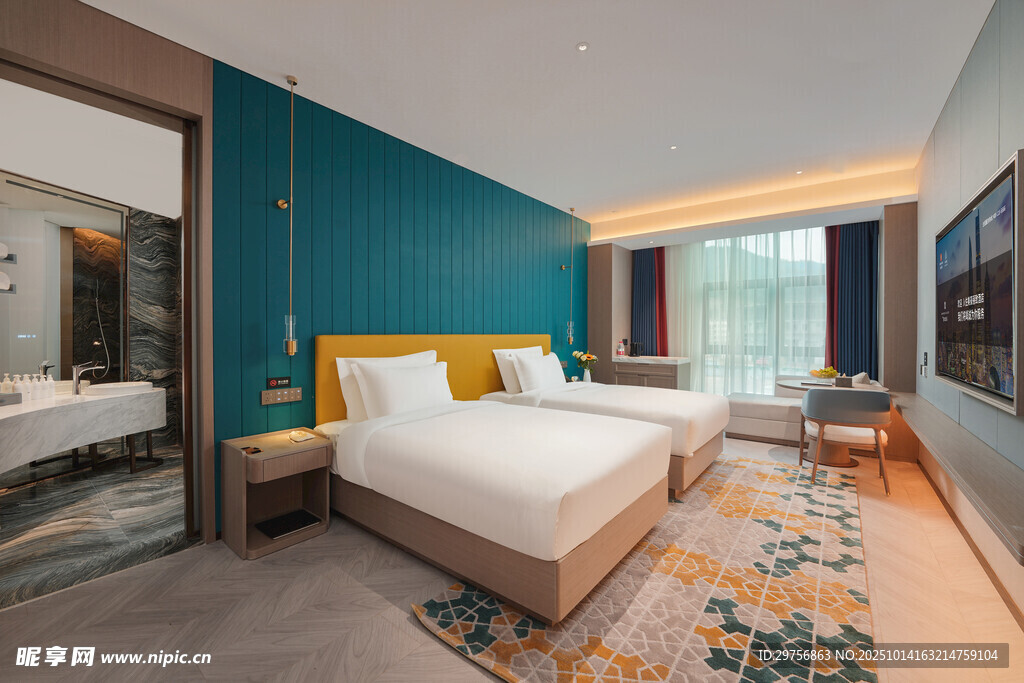 现代简约风格双床酒店客房