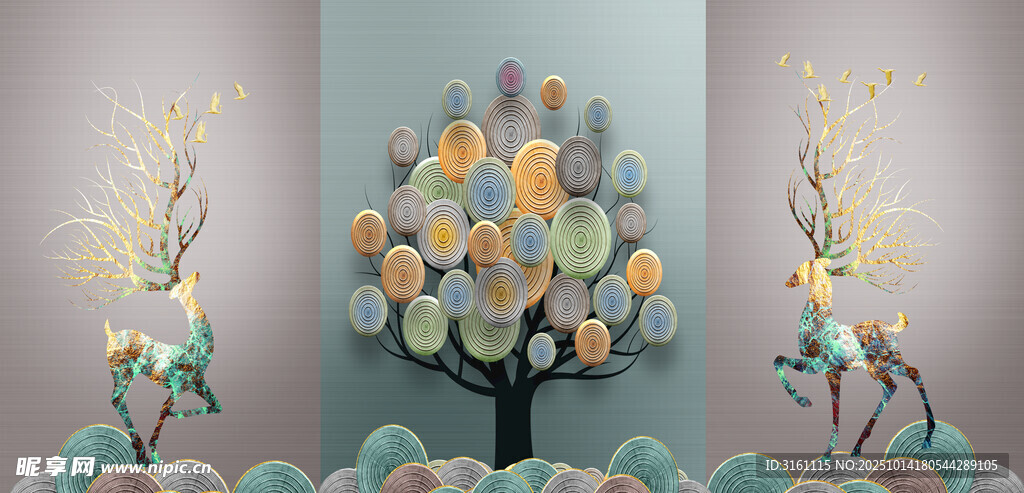 三联挂画 矢量山水 现代山水 