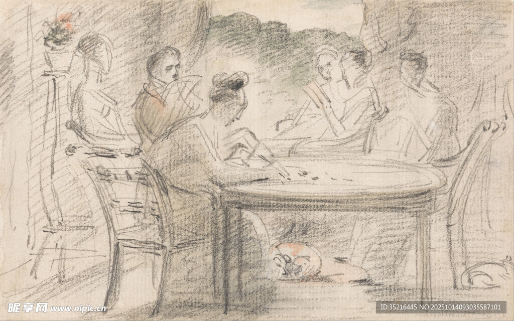 复古风格桌边场景绘画