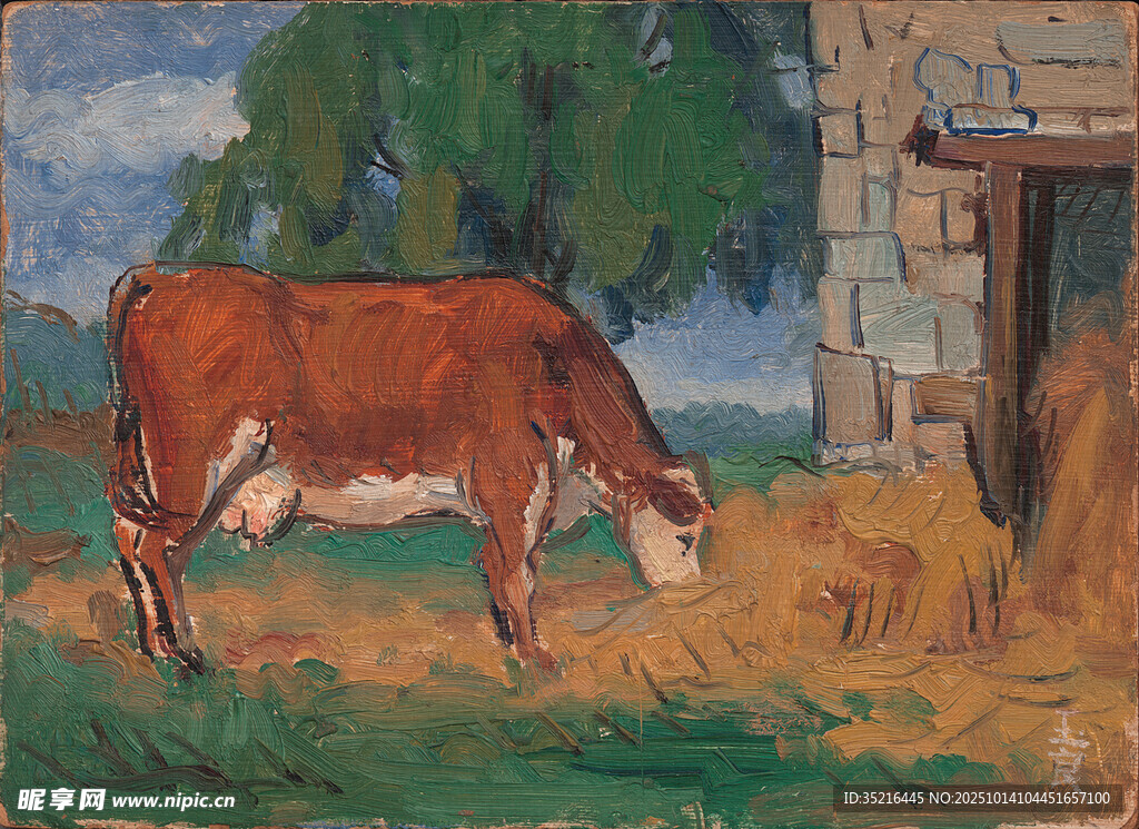 牛在农舍旁吃草