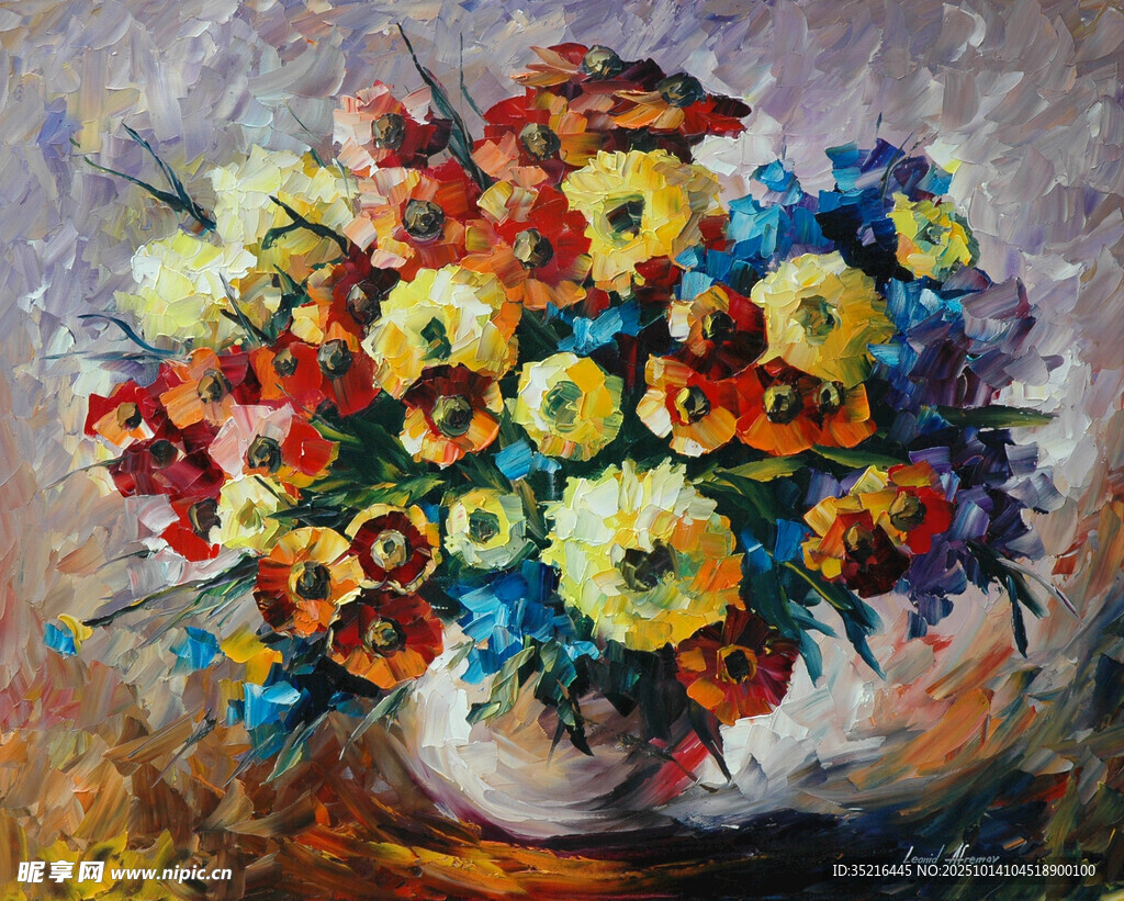 多彩花卉油画静物