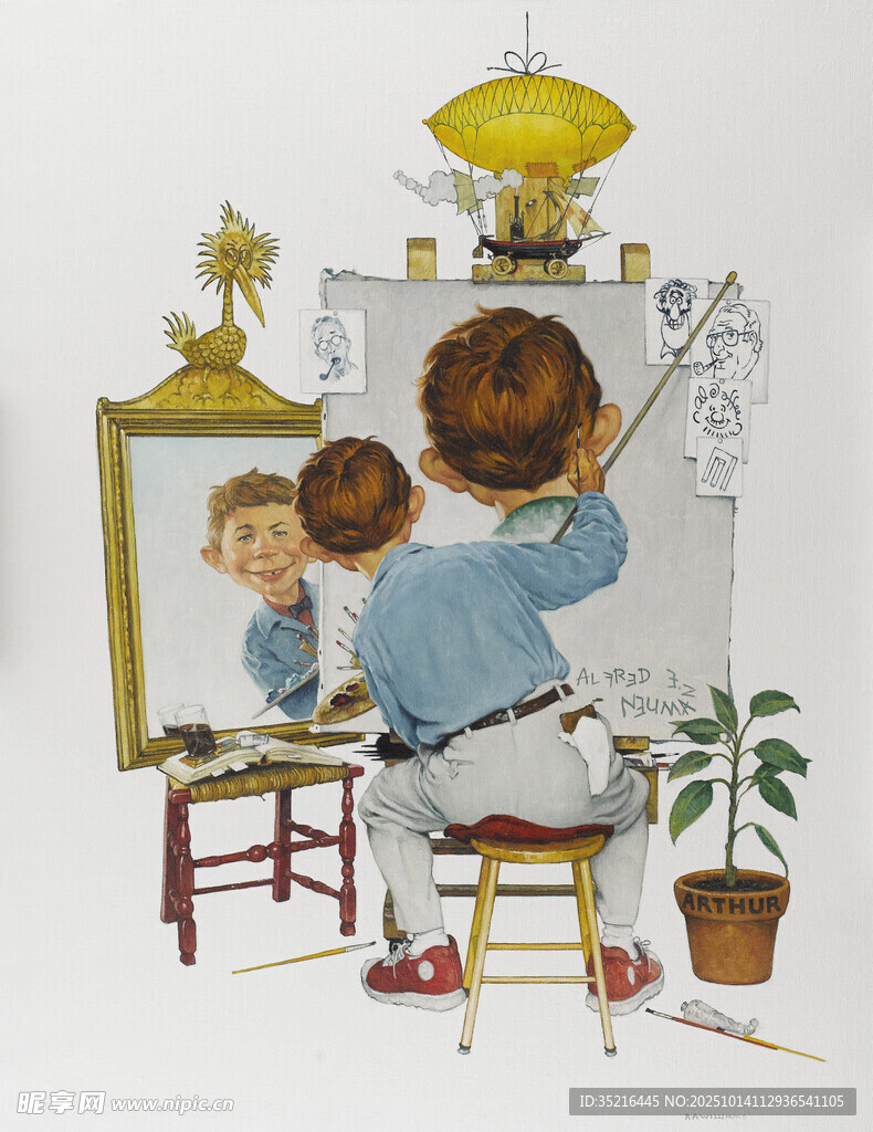 小孩专注画画场景