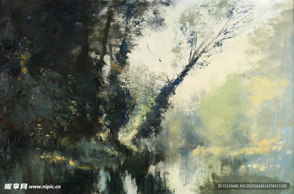 林间溪流的梦幻光影景象