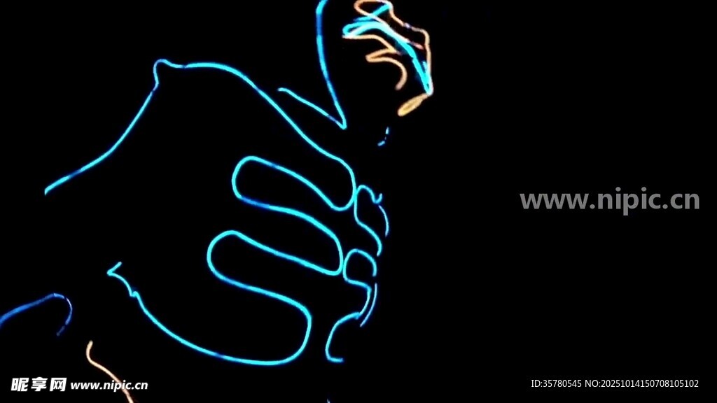 霓虹线条勾勒的手部艺术
