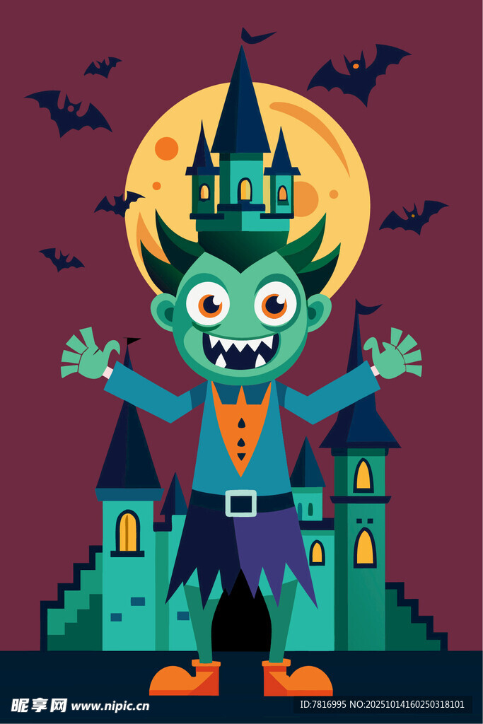 万圣节僵尸与城堡夜景