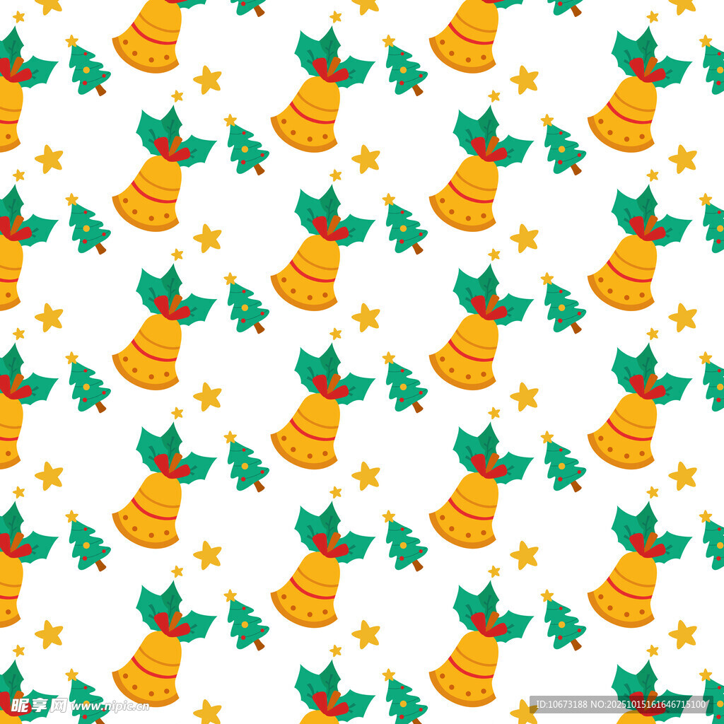 圣诞铃铛雪花无缝图案