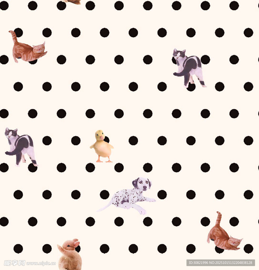 波点背景上的多彩小动物