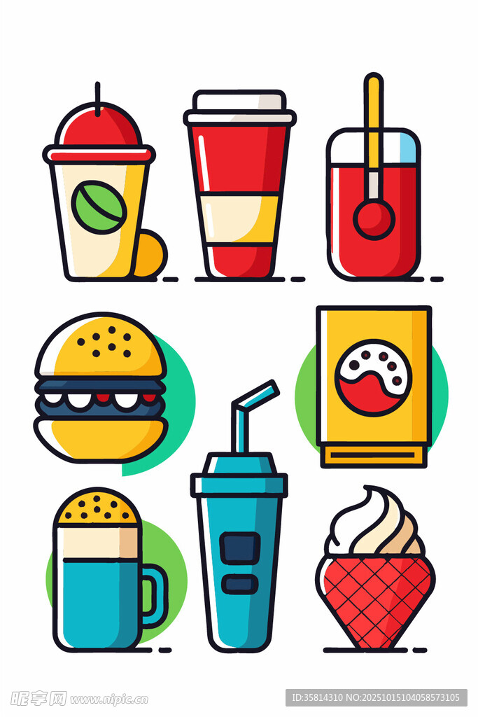 多彩快餐饮品图标集合