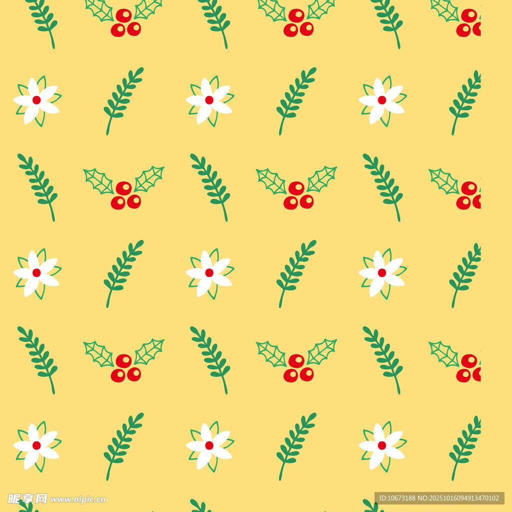 黄色花卉绿叶图案背景