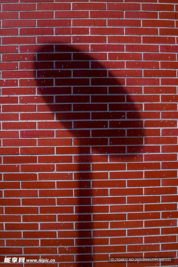 红砖墙上的伞形影子