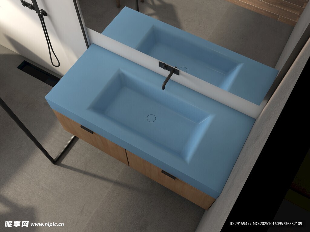 蓝色洗手台安装场景