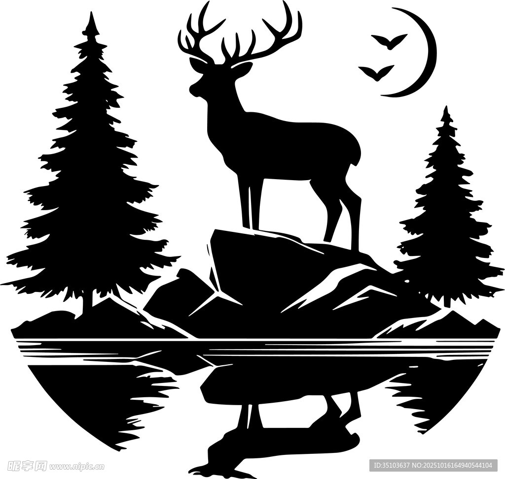 森林中鹿的静谧剪影