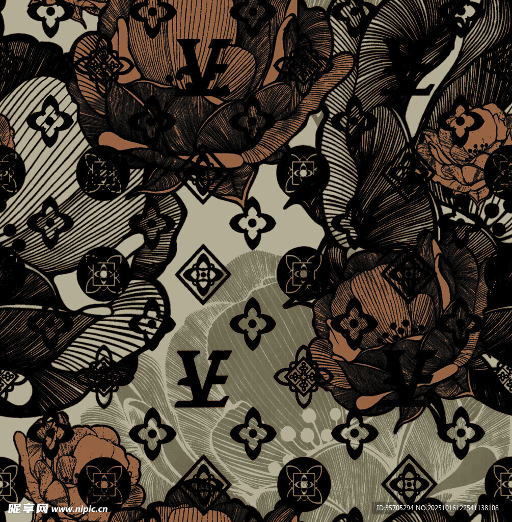 潮流动物与LV元素图案