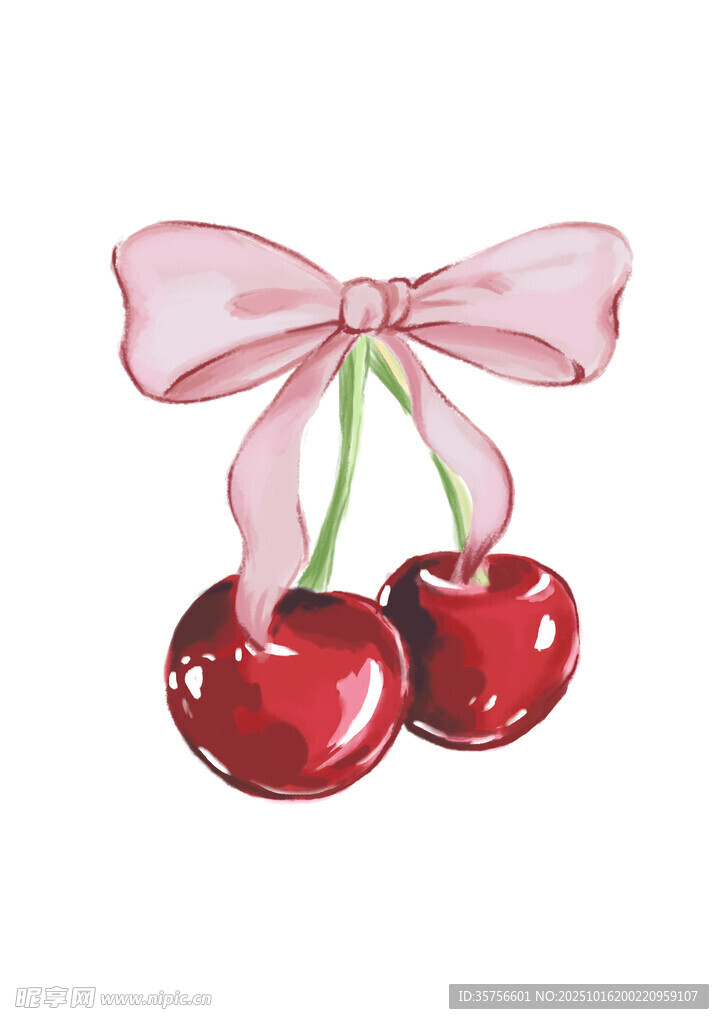 粉色蝴蝶结系着的红樱桃