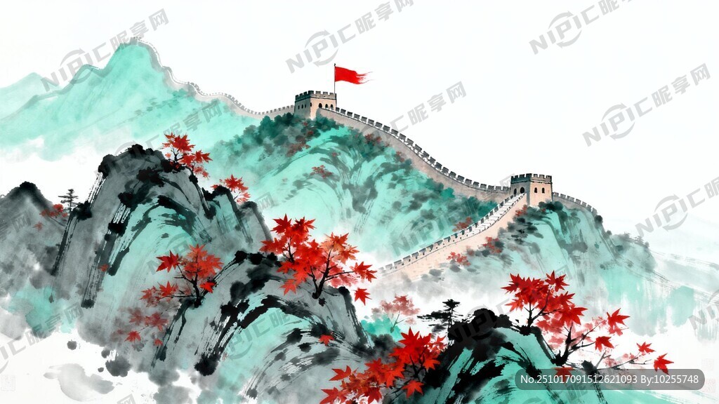 雄伟的山脉 远处蜿蜒的长城