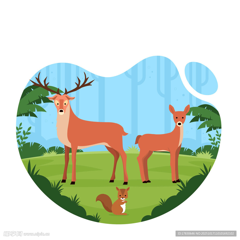 森林中的鹿与松鼠