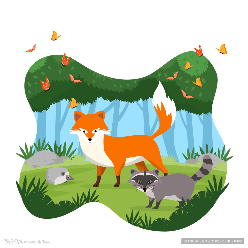 森林中的可爱动物聚会