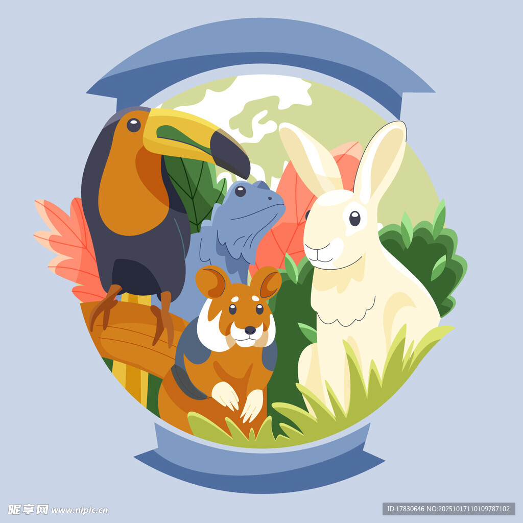 可爱动物齐聚的欢乐场景