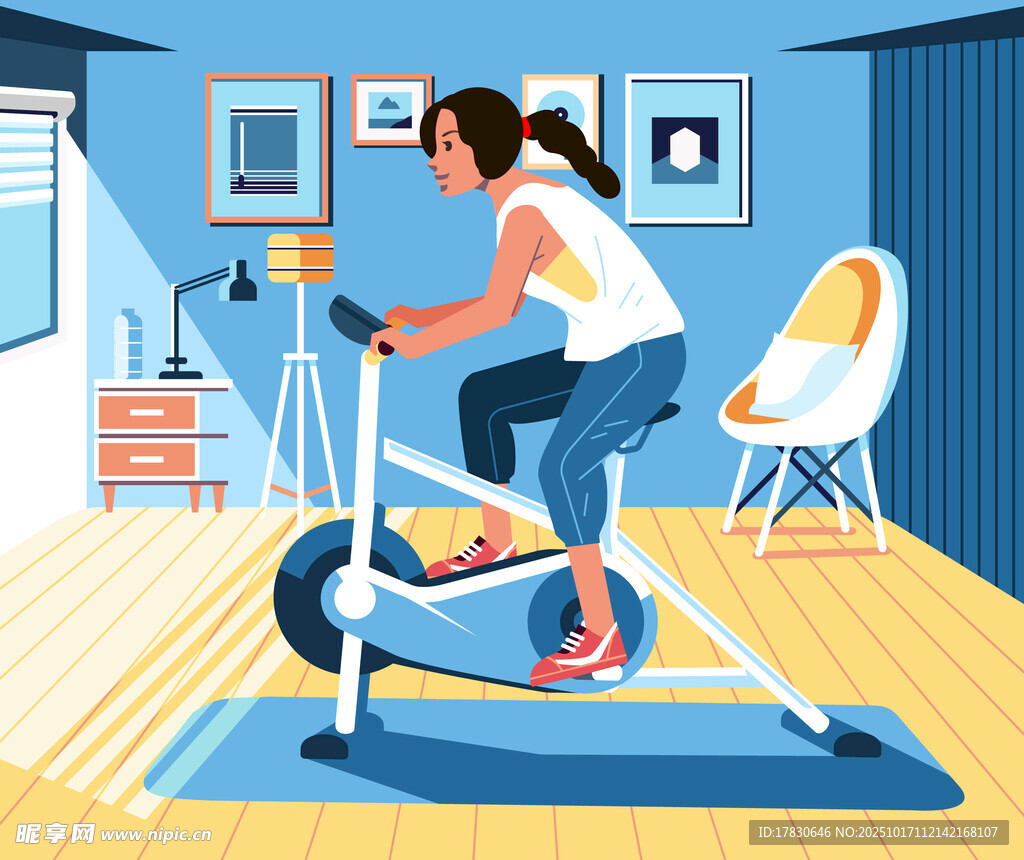室内女子骑动感单车健身