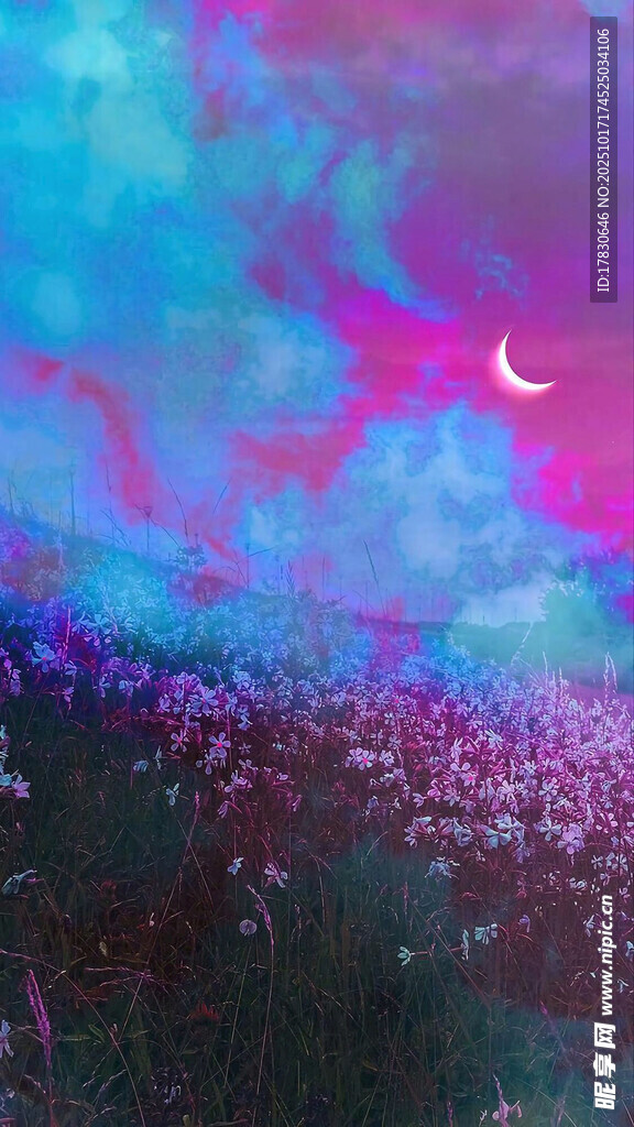 梦幻月夜下的绚烂花海