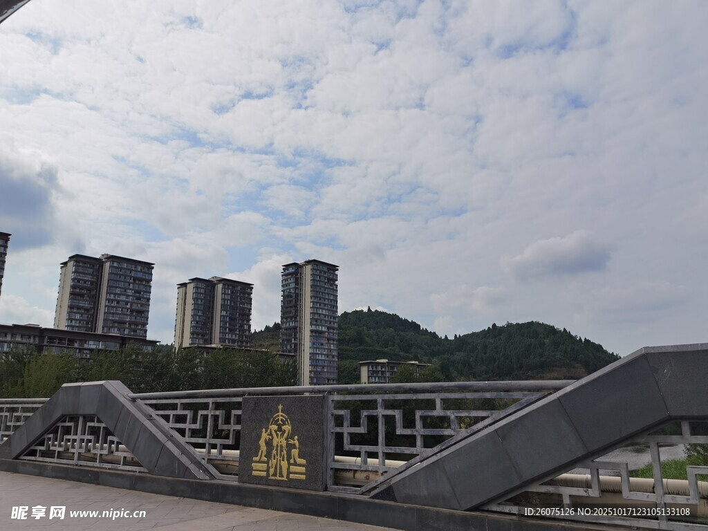 城市桥梁与远处高楼景观