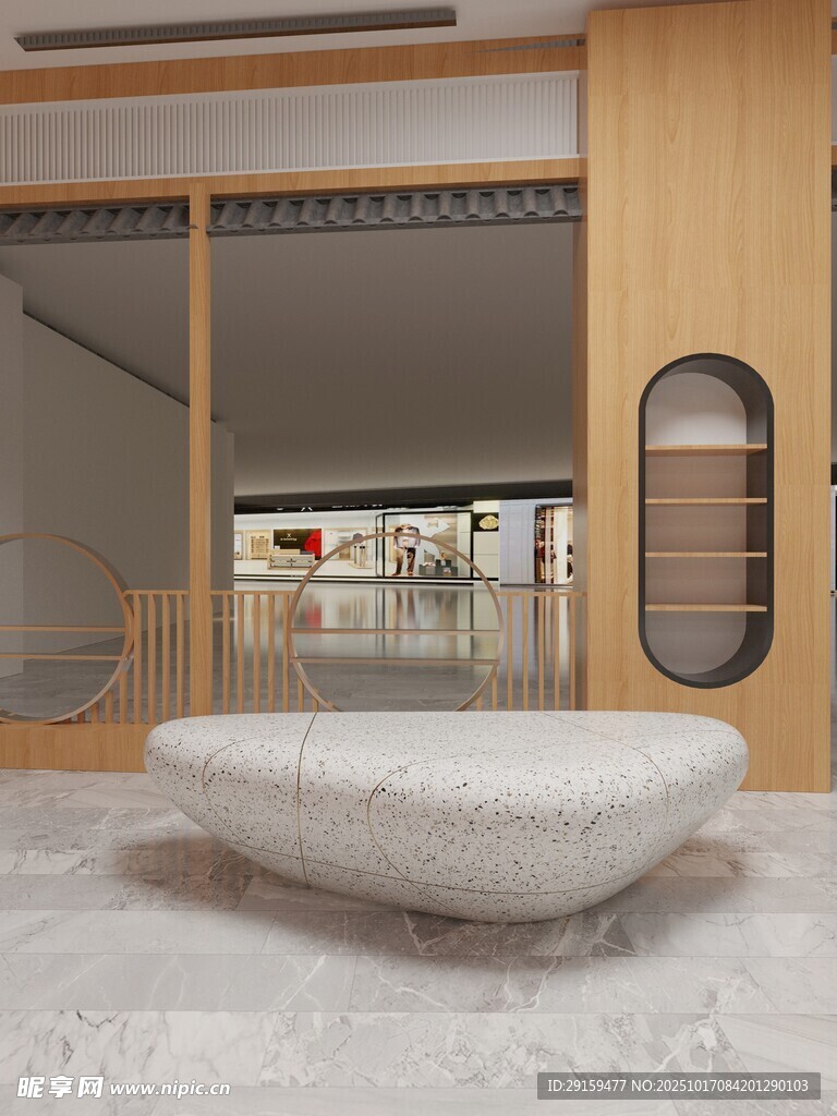 日式简约风室内石质座椅