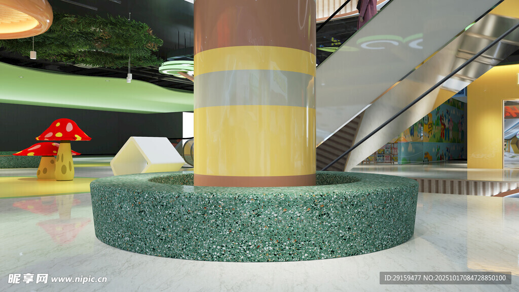 商场内的圆柱形绿植装饰