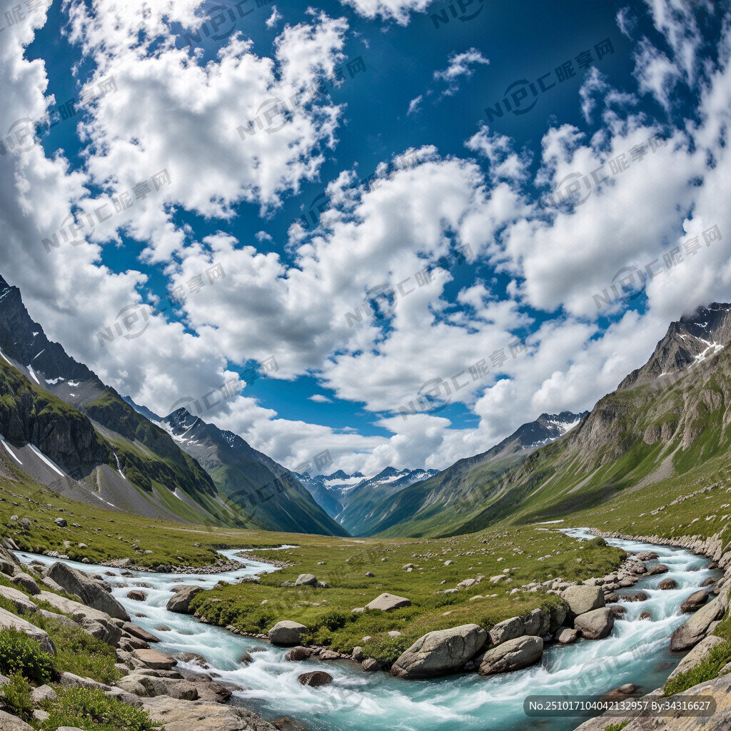 超大广角 蓝天白云 高山流水