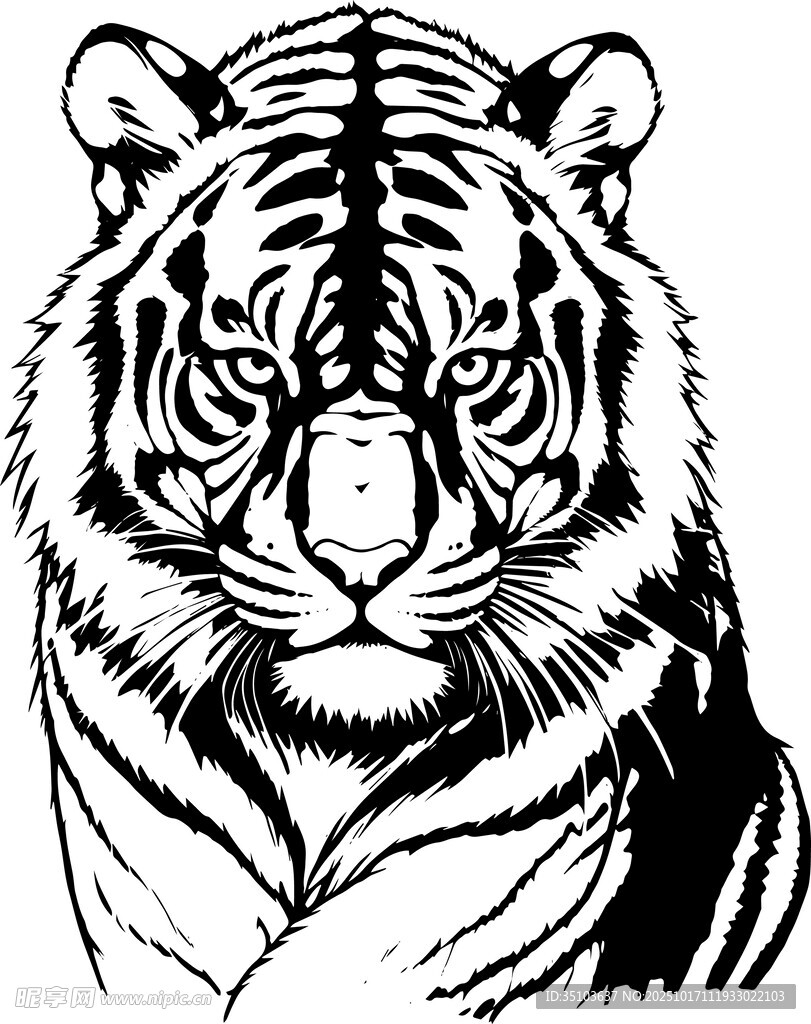 黑白线条老虎头像插画