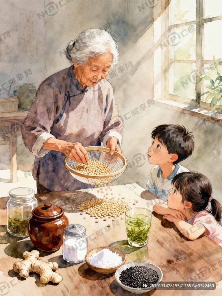 一个白发老奶奶手里拿着一个筛子