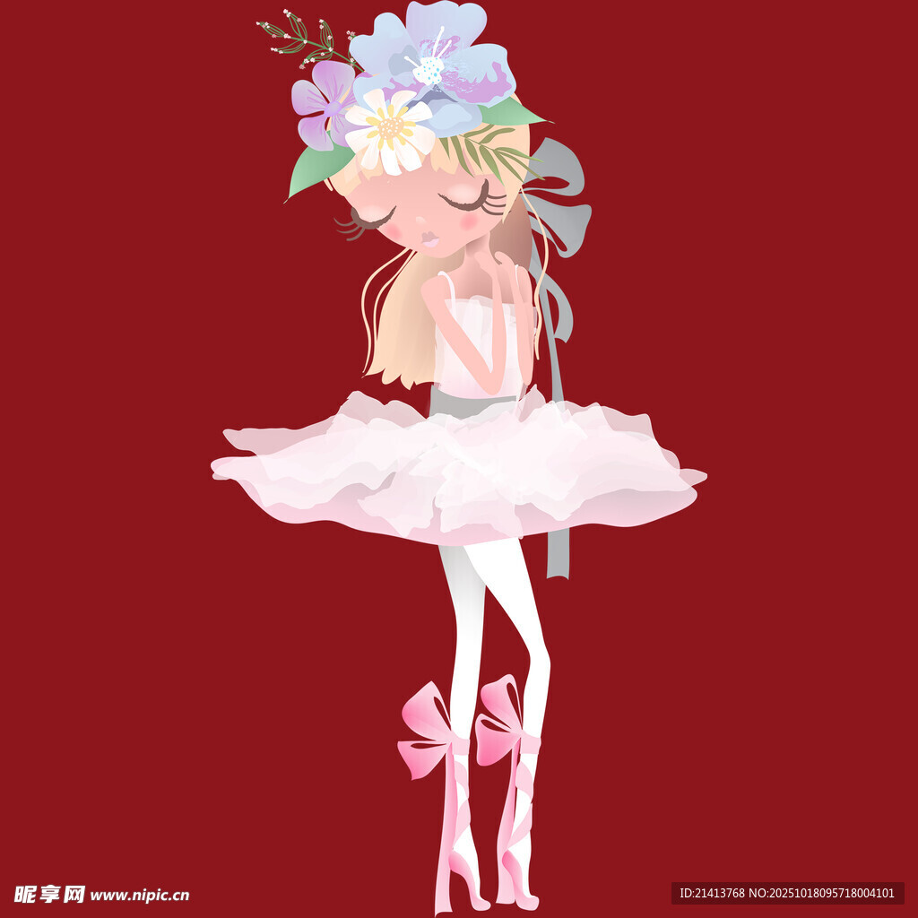 戴花芭蕾舞女孩插画