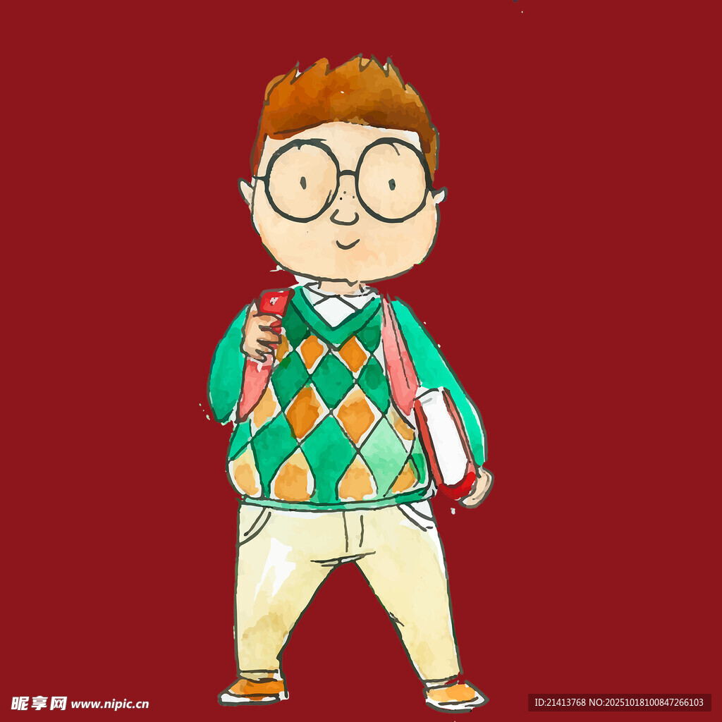 戴眼镜的可爱男孩形象