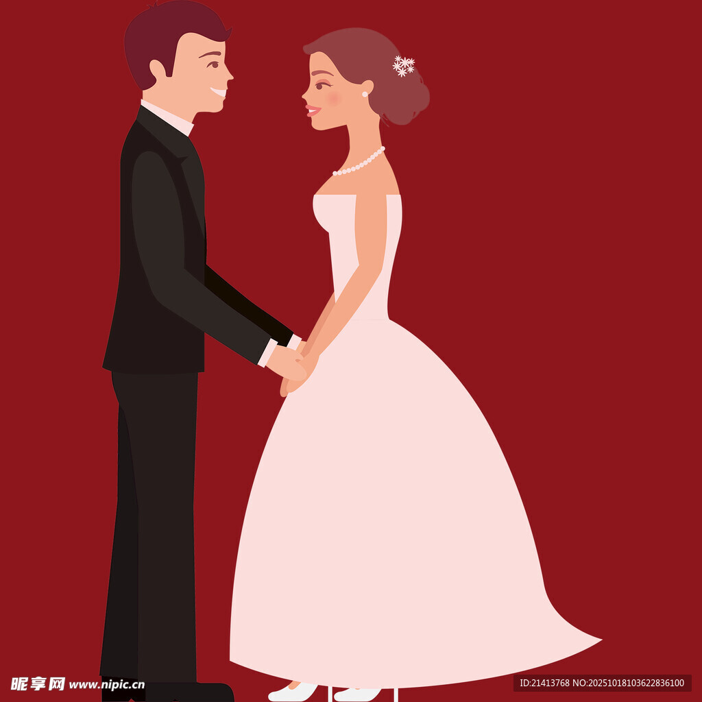 新婚夫妇甜蜜牵手