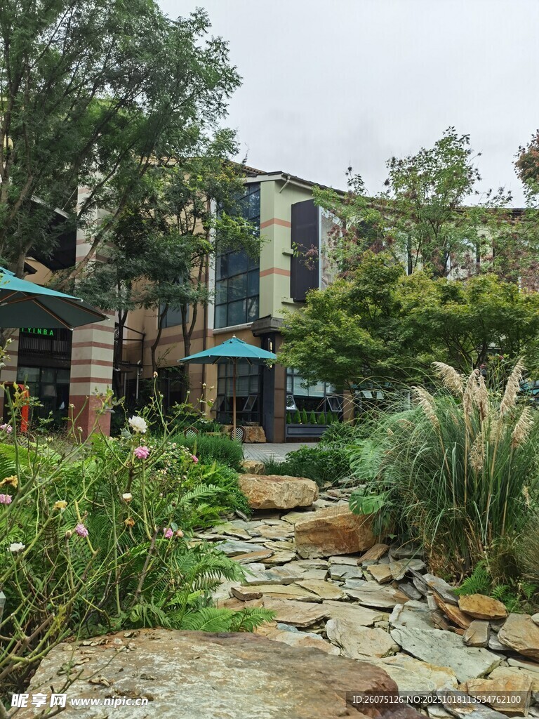 庭院绿植景观与石径小道