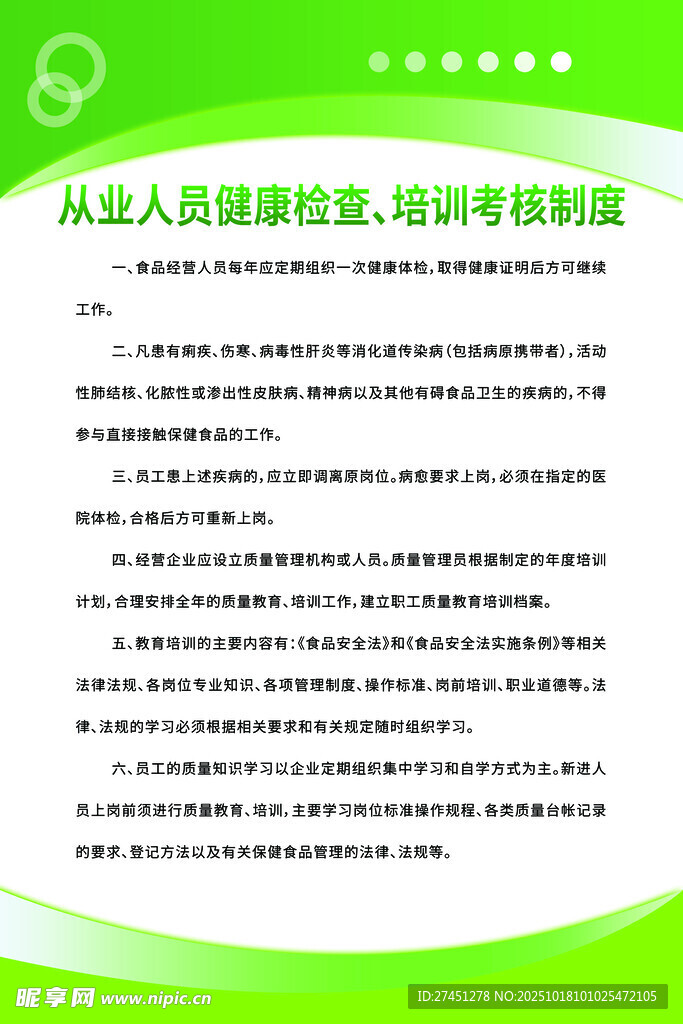 绿色简约背景食堂食品制度展板