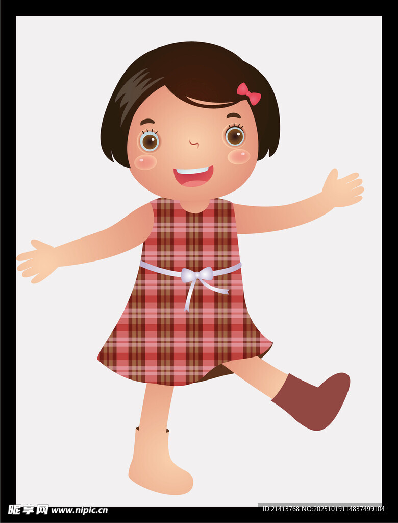 可爱格子裙小女孩跳舞