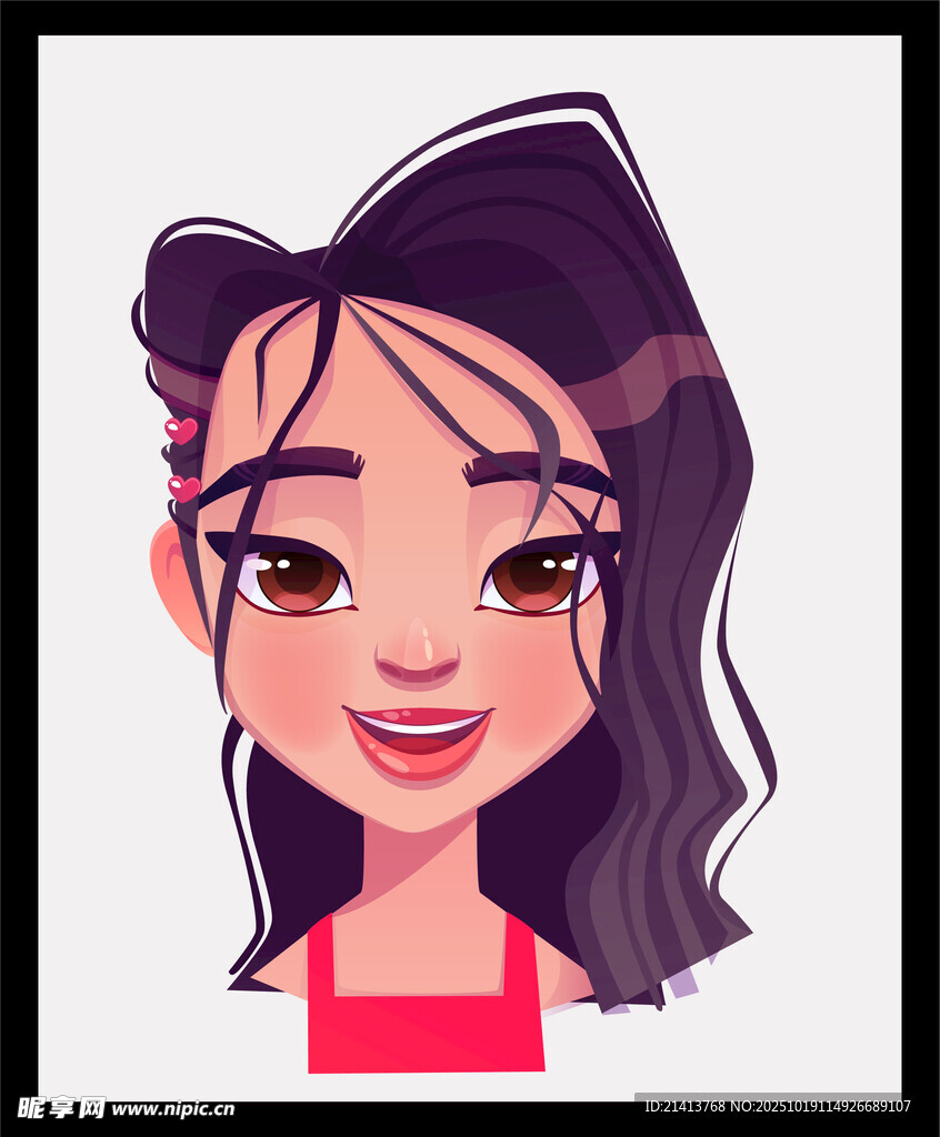 微笑的长发红衣卡通女孩