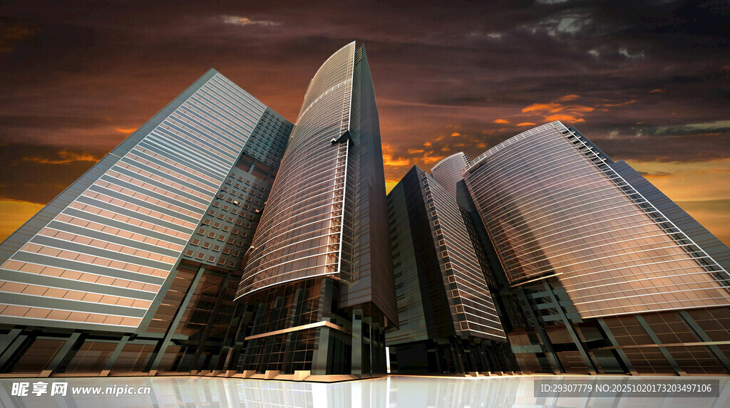 城市摩天大楼日落美景