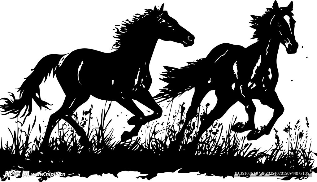 奔腾骏马剪影