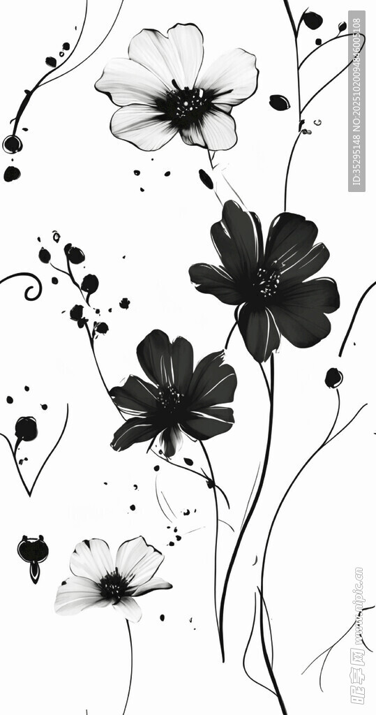 黑白花卉装饰艺术图案