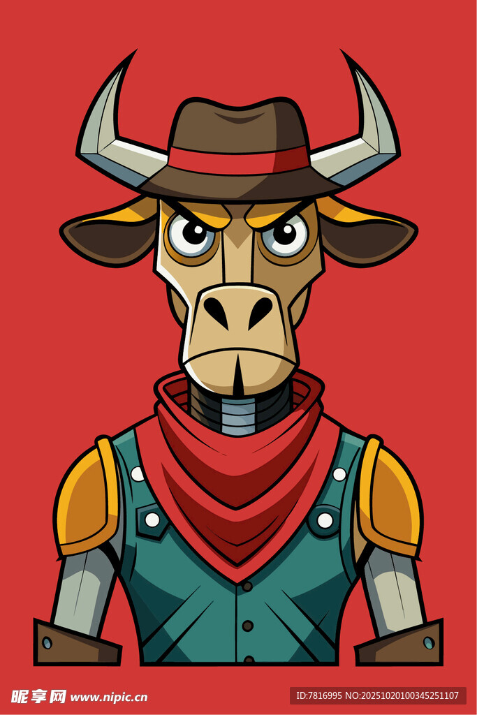 牛仔风机械牛卡通形象