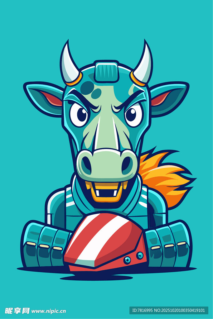 卡通牛与橄榄球形象