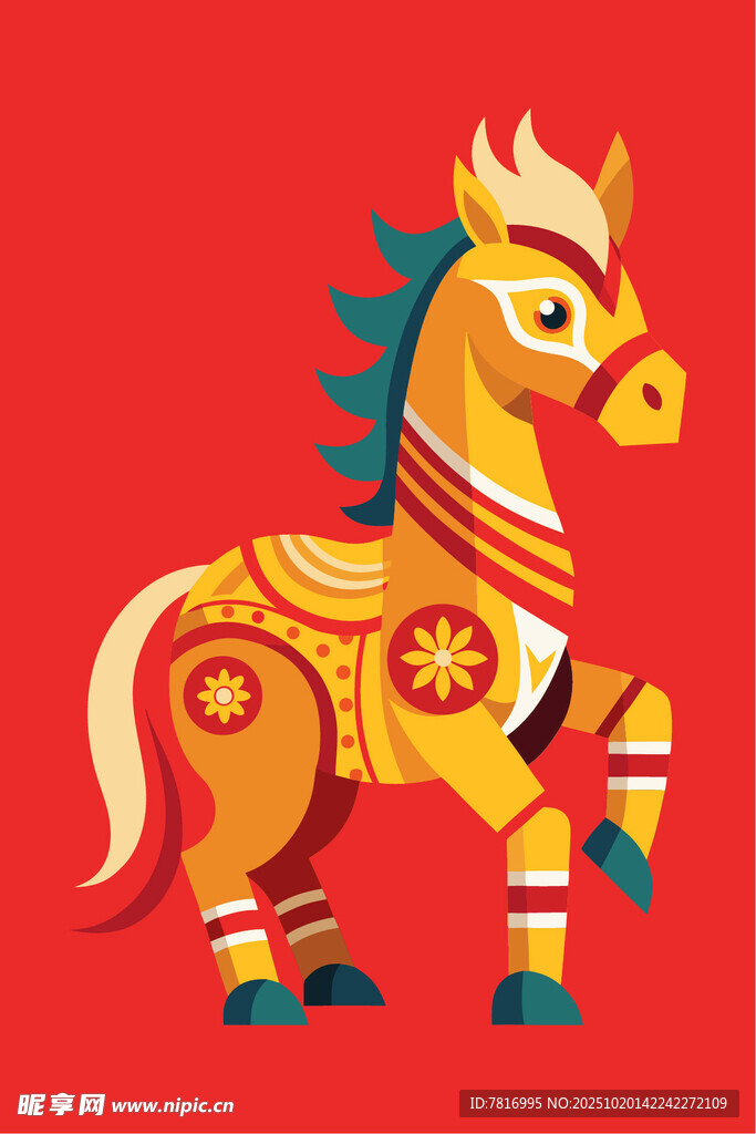 喜庆中式风格彩色小马