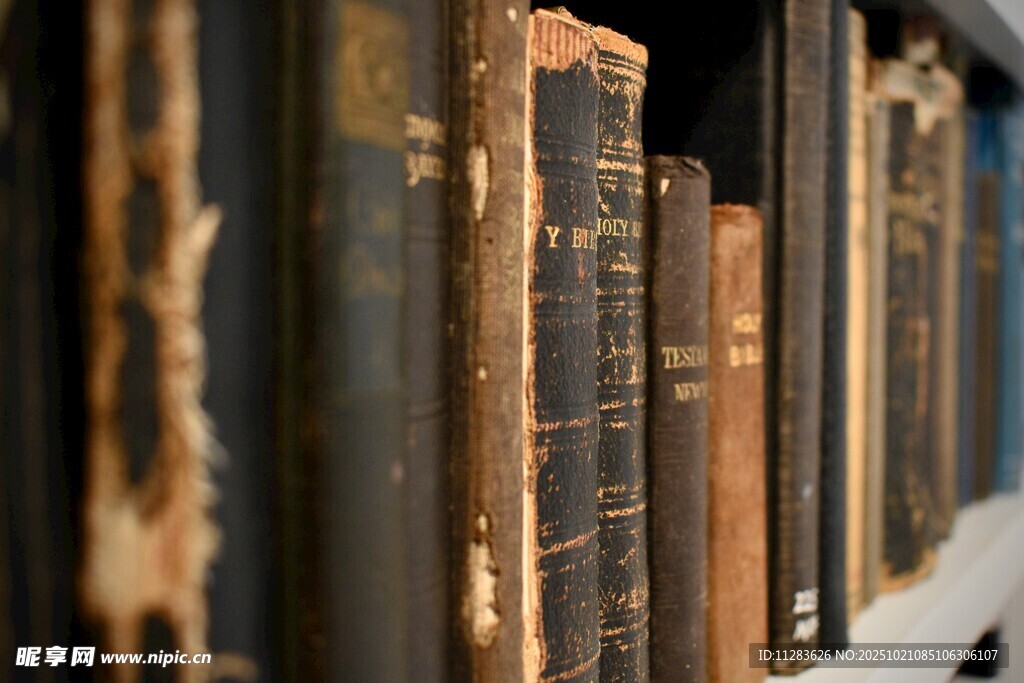 旧书架上的古朴书籍